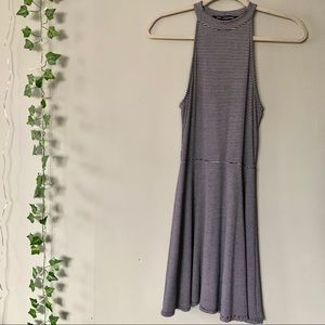 One Clothing Navy Stripe Ribbed Halter Flare Dress